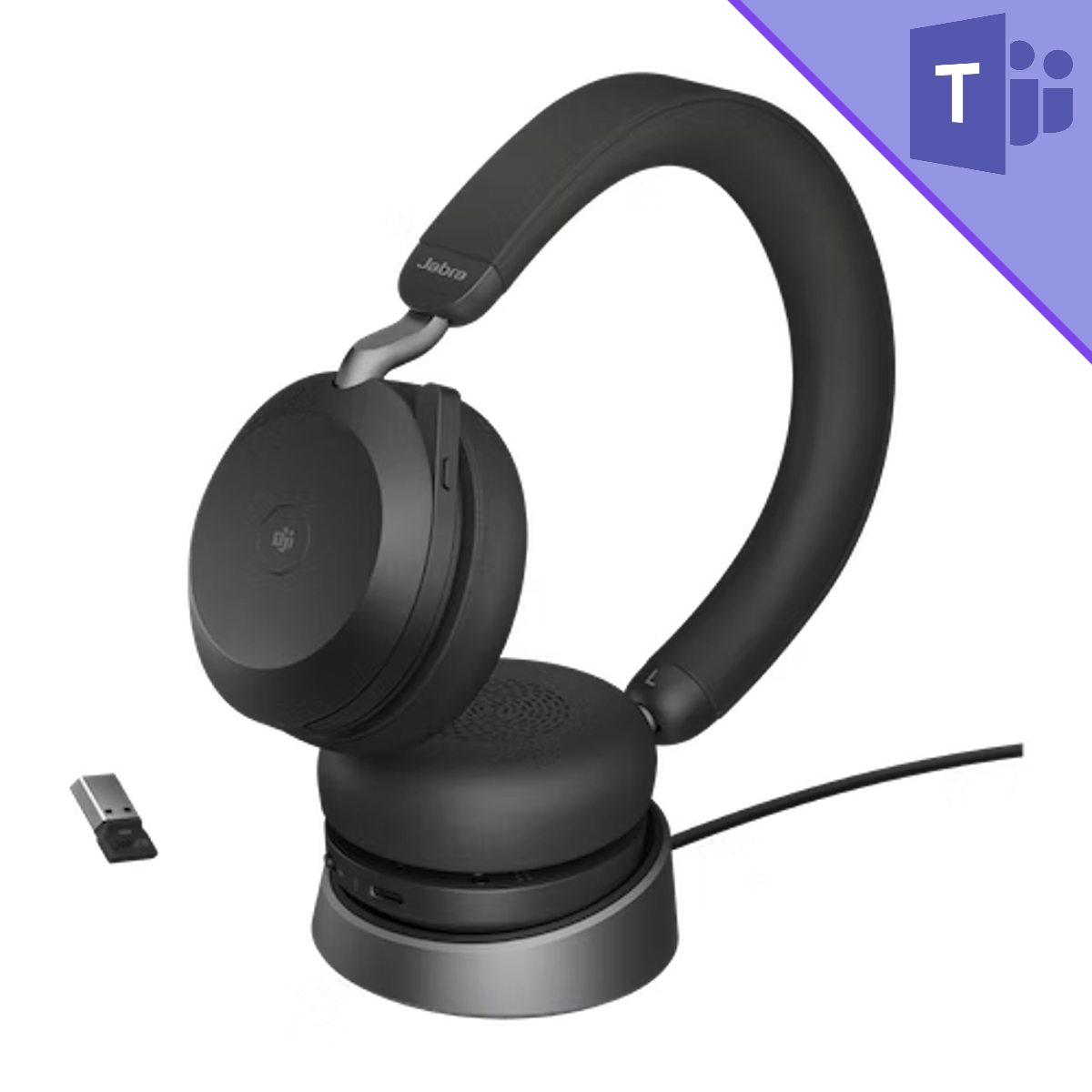 Jabra Evolve2 Headset With Stand 75 Adapter USB-A Stereo | (27599-999-989) Charge 380A |Black Teams With | MS Bluetooth Link Networks Macondo