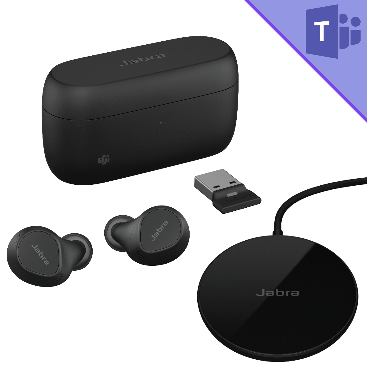 Jabra Evolve2 Buds MS Teams with Link 380 USB-A. Charge Case and Wireless Charging Pad