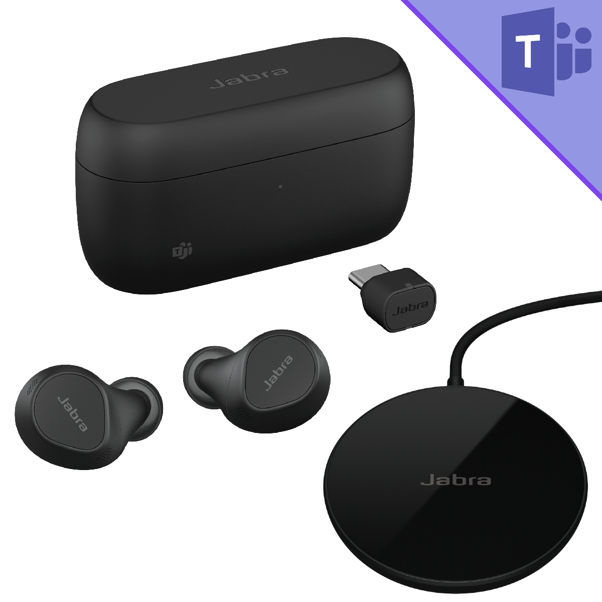 Jabra Evolve2 Buds MS Teams with Link 380 USB-C. Charge Case and Wireless Charging Pad
