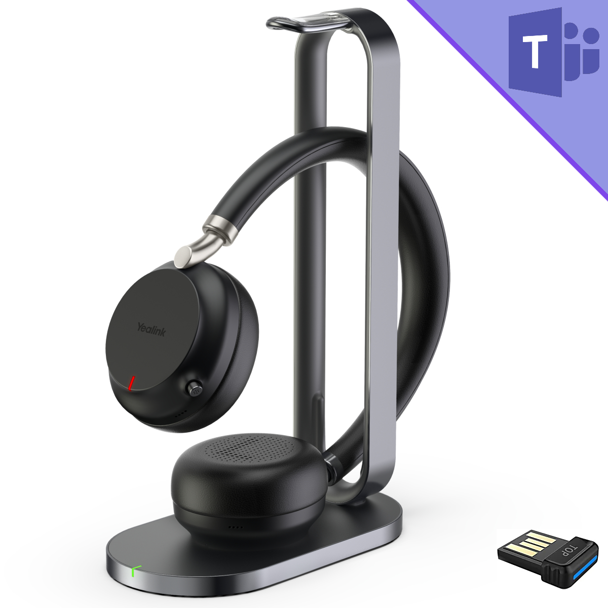 Yealink BH72 Teams Stereo Headset with Wireless Charging Stand and BT51 USB-A Adapter - Black - 1208609