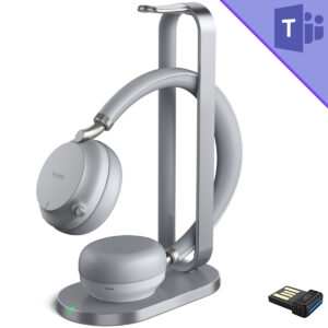 Yealink BH72 Teams Stereo Headset with Wireless Charging Stand and BT51 USB-A Adapter - Light Gray - 1208611