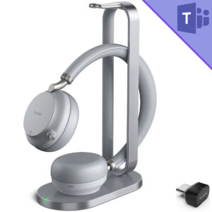 Yealink BH72 Teams Stereo Headset with Wireless Charging Stand and BT51 USB-C Adapter - Light Gray - 1208612