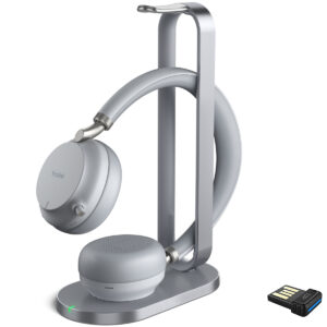 Yealink BH72 UC Stereo Headset with Wireless Charging Stand and BT51 USB-A Adapter - Light Gray - 1208615