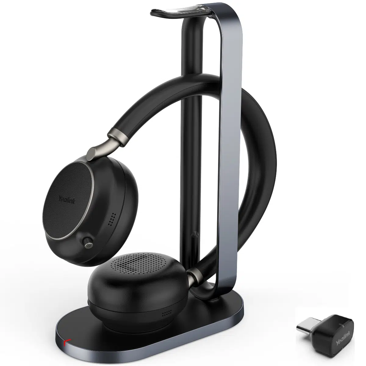 Yealink BH76 UC Stereo Headset with Wireless Charging Stand and BT51 USB-C Adapter - Black - 1208630